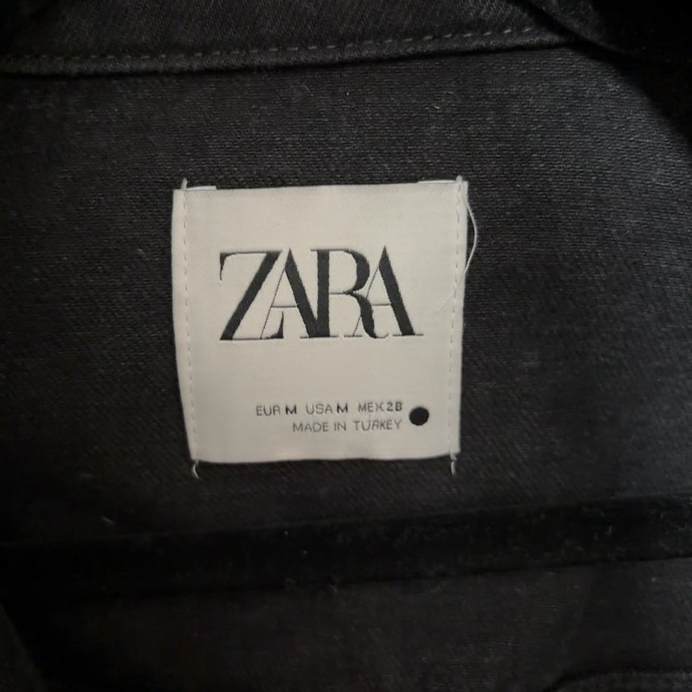 Zara Black Denim Jacket ZW Zippered - Picture 7 of 7